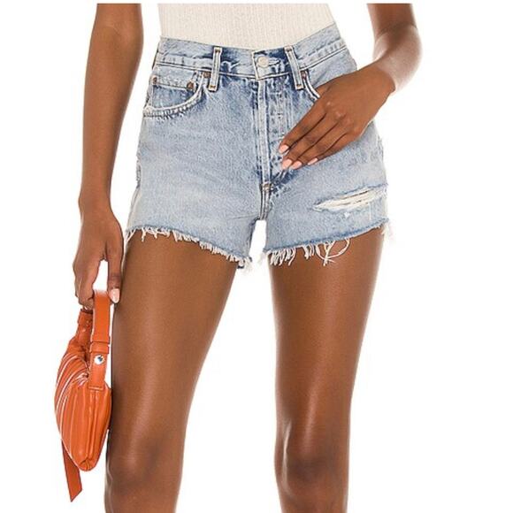 Agolde Parker Shorts in Freewheeling Sz 32 High Rise Cutoff Distressed Denim